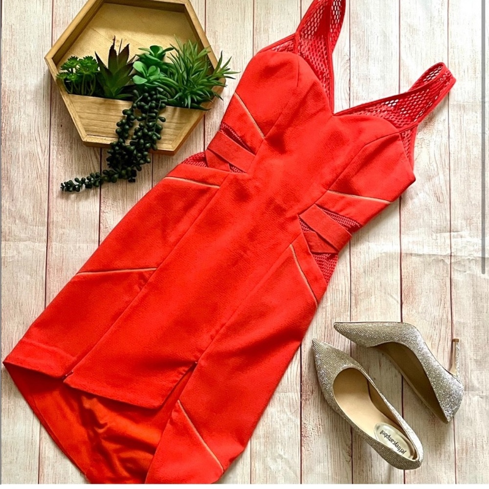 Three Floor Orange Cocktail Dress